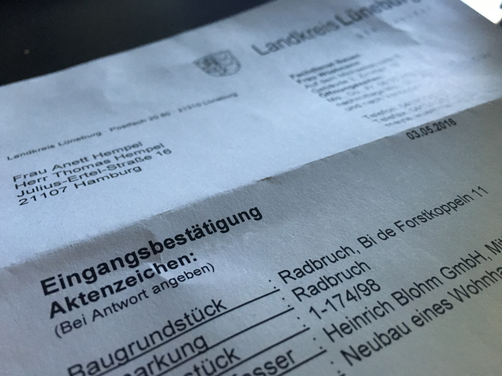 Eingangsbestätigung Bauantrag